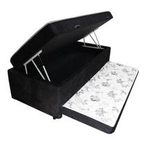 Cama Box Baú Solteiro Conjugado com Cama Auxiliar Bicama 3 em 1 - Suede Preto Cama Box Baú Solteiro Conjugado com Cama Auxiliar Bicama 3 em 1 - Suede Preto