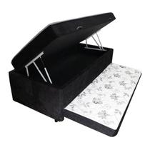 Cama Box Baú Solteiro Conjugado com Cama Auxiliar Bicama 3 em 1 - Suede Preto Cama Box Baú Solteiro Conjugado com Cama Auxiliar Bicama 3 em 1 - Suede Preto