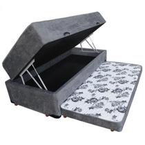 Cama Box Baú Solteiro Conjugado de Mola com Cama Auxiliar Bicama 3 em 1 Suede Cinza Cama Box Baú Solteiro Conjugado de Mola com Cama Auxiliar Bicama 3 em 1 Suede Cinza