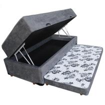 Cama Box Baú Solteiro Conjugado de Mola com Cama Auxiliar Bicama 3 em 1 Suede Cinza Cama Box Baú Solteiro Conjugado de Mola com Cama Auxiliar Bicama 3 em 1 Suede Cinza