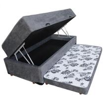 Cama Box Baú Solteiro Conjugado De Mola Com Cama Auxiliar Bicama 3 Em 1 Suede Cinza Cama Box Baú Solteiro Conjugado De Mola Com Cama Auxiliar Bicama 3 Em 1 Suede Cinza