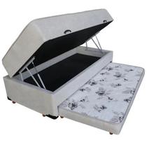 Cama Box Baú Solteiro Conjugado Espuma com Cama Auxiliar Bicama 3 em 1 - Branco