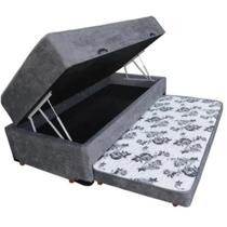 Cama Box Baú Solteiro Conjugado Espuma com Cama Auxiliar Bicama 3 em 1 - Cinza