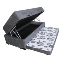 Cama Box Baú Solteiro Conjugado Espuma com Cama Auxiliar Bicama 3 em 1 - Cinza