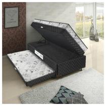 Cama Box Baú Solteiro Conjugado Espuma com Cama Auxiliar Bicama 3 em 1 - Matelassê Preto Cama Box Baú Solteiro Conjugado Espuma com Cama Auxiliar Bicama 3 em 1 - Matelassê Preto