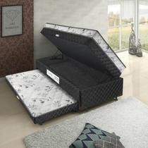 Cama Box Baú Solteiro Conjugado Espuma com Cama Auxiliar Bicama 3 em 1 - Matelassê Preto