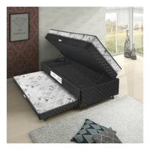 Cama Box Baú Solteiro Conjugado Espuma com Cama Auxiliar Bicama 3 em 1 - Matelassê Preto
