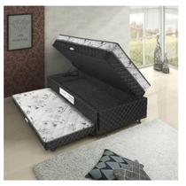Cama Box Baú Solteiro Conjugado Espuma com Cama Auxiliar Bicama 3 em 1 - Matelassê Preto Cama Box Baú Solteiro Conjugado Espuma com Cama Auxiliar Bicama 3 em 1 - Matelassê Preto