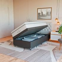 Cama Box Baú Solteiro Couro Preto + Colchão Paris Branco