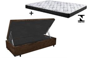 Cama Box Baú Solteiro Dreams Suede Marrom + Colchão Solteiro Dreams Espuma D33 Com EPS 24x88x188