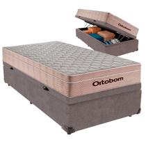 Cama Box Baú Solteiro e Colchão Airtech Spring Pocket Molas Ensacadas Ortobom Cinza Cama Box Baú Solteiro e Colchão Airtech Spring Pocket Molas Ensacadas Ortobom Cinza