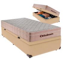 Cama Box Baú Solteiro e Colchão Airtech Spring Pocket Molas Ensacadas Ortobom Ocre