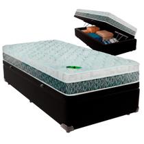 Cama Box Baú Solteiro e Colchão Aspen 24cm Molas Ensacadas Luckspuma Preto
