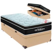 Cama Box Baú Solteiro e Colchão Elegant Molas Ensacadas Ortobom Ocre