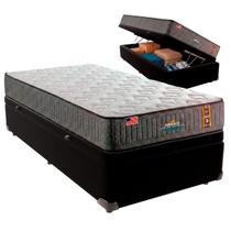 Cama Box Baú Solteiro e Colchão Embrace Molas Ensacadas King Coil Preto
