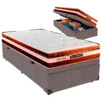 Cama Box Baú Solteiro e Colchão Esplendor Molas Ensacadas Luckspuma Cinza Cama Box Baú Solteiro e Colchão Esplendor Molas Ensacadas Luckspuma Cinza