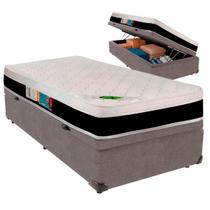 Cama Box Baú Solteiro e Colchão Roma Molas Ensacadas Luckspuma Cinza Cama Box Baú Solteiro e Colchão Roma Molas Ensacadas Luckspuma Cinza