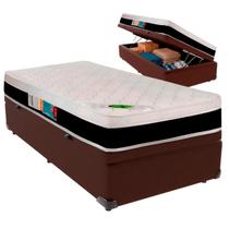 Cama Box Baú Solteiro e Colchão Roma Molas Ensacadas Luckspuma Marrom Cama Box Baú Solteiro e Colchão Roma Molas Ensacadas Luckspuma Marrom