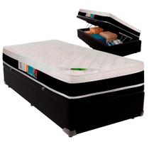 Cama Box Baú Solteiro e Colchão Roma Molas Ensacadas Luckspuma Preto