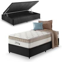 Cama Box Baú Solteiro King Preto + Colchão Molas Ensacadas Pillow In Zidi Houston 96x203x70cm Cama Box Baú Solteiro King Preto + Colchão Molas Ensacadas Pillow In Zidi Houston 96x203x70cm