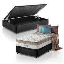 Cama Box Baú Solteiro King Preto + Colchão Molas Ensacadas Pillow In Zidi Houston 96x203x70cm Cama Box Baú Solteiro King Preto + Colchão Molas Ensacadas Pillow In Zidi Houston 96x203x70cm
