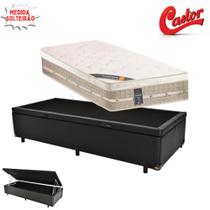 Cama Box Baú Solteiro King Sintético + Colchão Castor Premium com Euro Pillow e Molas Tecnopedic 96X203X72