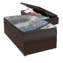 Cama Box Baú Solteiro Marrom + Colchão ISO Superpocket Molas Superpocket Ortobom Cama Box Baú Solteiro Marrom + Colchão ISO Superpocket Molas Superpocket Ortobom