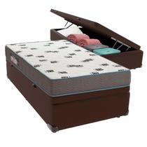 Cama Box Baú Solteiro Marrom + Colchão Light D33 Ortobom