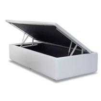 Cama Box Baú Solteiro material sintético Branco com Pistao A Gás Abertura Lateral