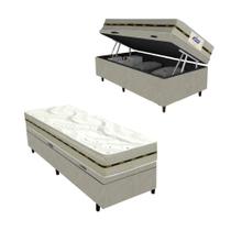 Cama Box Baú Solteiro Molas Caribe Gazin 88x188x61cm Branco/Bege - Suporta até 100kg por pessoa