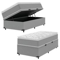Cama Box Baú Solteiro Molas Ensacadas Pillow Top 88x188x66cm Martino Cinza Umaflex Cinza Cama Box Baú Solteiro Molas Ensacadas Pillow Top 88x188x66cm Martino Cinza Umaflex Cinza
