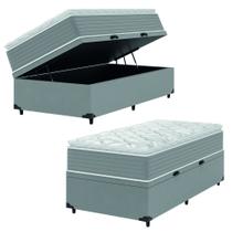 Cama Box Baú Solteiro Molas Ensacadas Pillow Top 88x188x66cm Martino Cinza Umaflex