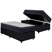 Cama Box Baú Solteiro Preto + Colchão De Espuma D45 - Ortobom - Airtech 150 60x188x88cm