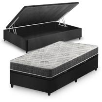 Cama Box Baú Solteiro Preto Colchão Espuma D33 Ortopédico Zidi San Francisco 88x188x59cm