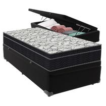 Cama Box Baú Solteiro Preto e Colchão Airtech 150 D45 Ortobom