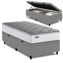 Cama Box Baú Solteiro Real Max Force Softgel 88x188x68cm Branco/Cinza
