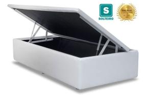 Cama Box baú solteiro sintético branco com pistao a gás - Acolchões