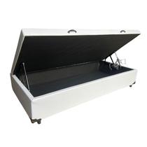 Cama Box Baú Solteiro Sintético Branco Com Pistão A Gás, Imperium do Sono Cama Box Baú Solteiro Sintético Branco Com Pistão A Gás, Imperium do Sono