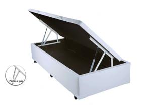 Cama Box Baú Solteiro Sintético Branco com Pistões a gás