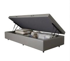 Cama Box Bau Solteiro Sintetico Cinza 88x188x35 - Blindado