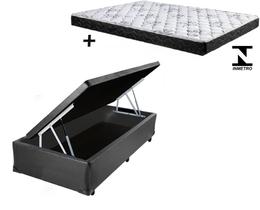 Cama Box Baú Solteiro Sintético Cinza + Colchão Solteiro Espuma D23 Com EPS 16x88x188