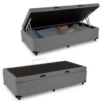 Cama Box Baú Solteiro Sintético Cinza EMTH 88x188x40