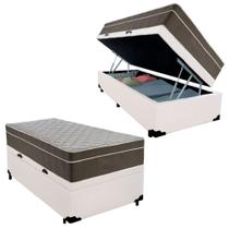 Cama Box Baú Solteiro Sintético + Colchão De Molas Ensacadas - - 88cm Branco Cama Box Baú Solteiro Sintético + Colchão De Molas Ensacadas - - 88cm Branco