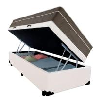 Cama Box Baú Solteiro Sintético + Colchão De Molas Ensacadas - - 88cm Branco Cama Box Baú Solteiro Sintético + Colchão De Molas Ensacadas - - 88cm Branco