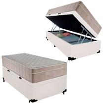 Cama Box Baú Solteiro Sintético + Colchão De Molas Ensacadas - Serene - 88cm Branco Cama Box Baú Solteiro Sintético + Colchão De Molas Ensacadas - Serene - 88cm Branco
