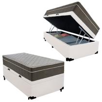 Cama Box Baú Solteiro Sintético + Colchão De Molas Ensacadas - SerenePrime - 88cm Branco