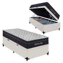 Cama Box Baú Solteiro Sintético + Colchão Molas Ensacadas Royal Sleep Royal Air 88cm - Suporta Até 150 Kg Por Pessoa