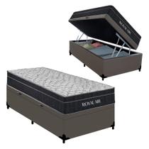 Cama Box Baú Solteiro Sintético + Colchão Molas Ensacadas Royal Sleep Royal Air 88x188x67