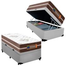 Cama Box Baú Solteiro Sintético + Colchão Molas Ensacadas Texas Prime Colchões 88x188x67cm Branco