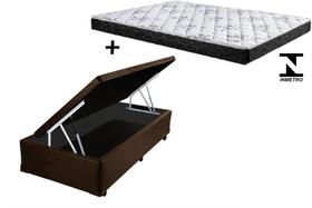 Cama Box Baú Solteiro Sintético Marrom + Colchão Solteiro Espuma D23 Com EPS 16x88x188